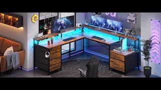 SEDETA 108 Inch L Shaped Gaming Desk Two Person Desk with File Drawer and Power Outlet