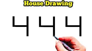 How to Draw House From Number 444 | Easy House Drawing Step by Step