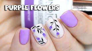 Purple Lavender Flowers Freehand Nail Art | Indigo