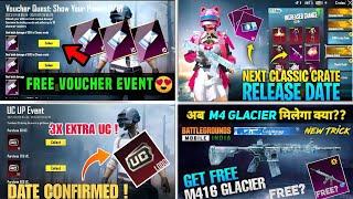 M416 GLACIER FREE TRICK| NEXT UC UP EVENT BGMI |NEXT MYTHIC FORGE | BGMI CHARACTER VOUCHER EVENT