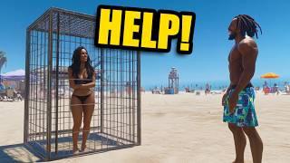 I FOUND SOMEONE STUCK IN A CAGE ON THE BEACH! *lol* | GTA 5 THUG LIFE #571