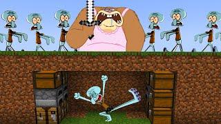 Speedrunner Master Squidward VS 11 Hunters: Sheriff Sandy & 10 Squidward Zombies