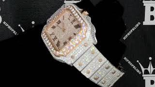 Iced Out Baller Square CZ Steel Bust Down Watch | Rose Gold & White | Hand Setting Simulated Diamond