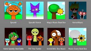 Sprunki Mods Games:Sprunki Cute VS Scary Beats,Sprunki Horror,Sprunki Halloween Box,Spranky Beats