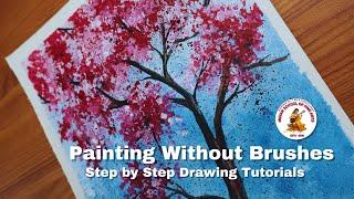 Painting Without Brushes, Easy Tree Painting Using Earbuds Scrubber