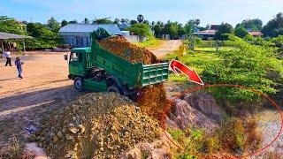 Ultimate Best Action Delete Pound Flooded Landfill ! Bulldozer D20 & Dump Truck Unloading Stone