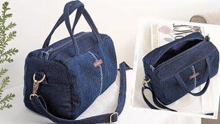 how to sew a denim small  travel bags tutorial, sewing diy a small travel bags patterns, denim diy