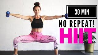 BOREDOM-FREE!! NO REPEAT 30 MIN HIIT with Weights// Burn Fat/ Tone Muscles/ LOW IMPACT OPTIONS