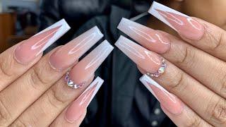Acrylic Ombre Nude And White | Nails Tutorial |