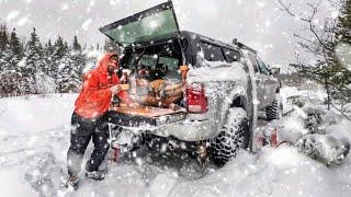 Camping In Snow Storm With Wood Stove Heated Truck Camper