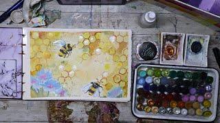 World Watercolor Month ~ PATTERN ~ Let's paint Honeycombs and Bees ~ Real Time Tutorial