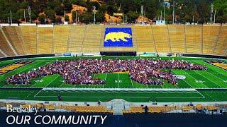 Time-lapse of new students forming a bear at Memorial Stadium