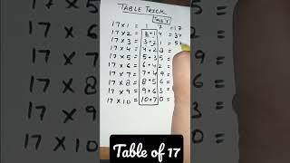 Table trick| table of 17 | multiplication trick #shorts #table #multiply