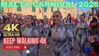 Breathtaking Malta Carnival 2025  | Colorful Street Dancing in Valletta | 4K Virtual Walking Tour