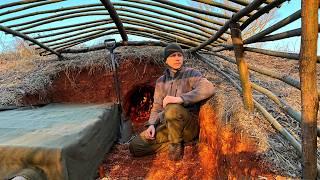 Building a House Shelter Warm and Cozy | A Bed and Stove made of Clay | Bushcraft Construction House