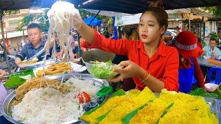 Best Cambodian street food | Delicious Yellow pancake, Noodles Selling on the Street