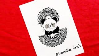 How to draw panda mandala art|Panda Mandala Art|Vennila Art's|step by step mandala art|Panda drawing