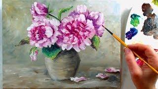 How To Paint Peonies in Water Mixable Oils Beginner Real-Time Tutorial