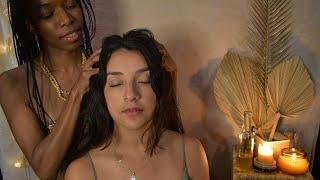 ASMR HEALING Massage, Scalp Check, Oil Treatment, Hands Massage - She fell Asleep - Energy cleansing