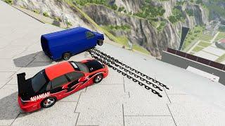 Crazy Vehicle Stairs Jumps Down With Giant Chain With Slow Motion - BeamNG drive Down Stairs jumps