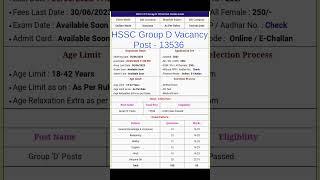 hssc cet group d recruitment 2023 #shorts