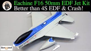 Eachine F16 50mm EDF Jet Kit Pusher Prop Conversion - Better than 4S EDF! Pilot Error Causes Crash!