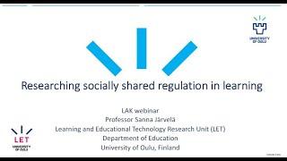 [Webinar] Researching socially shared regulation in learning with Sanna Järvelä