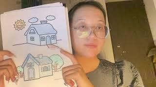 Share how to color a drawing of 2 houses in the countryside