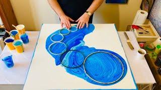 MASSIVE Canvas 3D Hoop Creation! Multi-technique Acrylic Pouring Abstract Art Tutorial