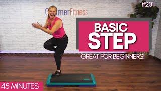 45 Min Beginner Step Aerobics Workout at Home - Burn Calories with BASIC STEP!