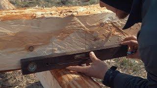 How To Build A Log Cabin - Simple Straight Lap Notch From Hewn Logs