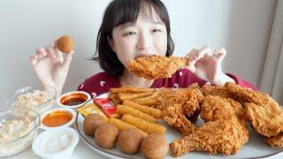 맘스터치 통다리 치킨과 치즈볼 먹방 영상 하나 버려진 기념(?) 치즈볼 치킨파티 REALSOUND MUKBANG | Chichken,Cheese balls :D