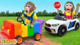 Monkey Koko eat Jelly Watermelon and Rescues A Lego Car Stuck In The Mud | KUDO KOKO CHANNEL
