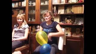 Nice Girl Quickly Nail Pops Two Bunches of Balloons