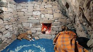 Building a warm and cozy winter shelter, living in a stone house