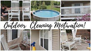 NEW OUTDOOR CLEANING MOTIVATION! CLEANING WINDOWS + ROCKING CHAIRS + ABOVE GROUND POOL.