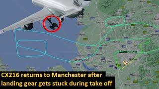  Emergency landing with no landing gear  Cathay Pacific CX216 Manchester Airport