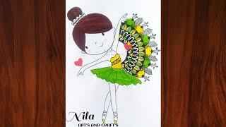 Mandala Girl Drawing|Cute dancing girl with mandala|Vennila Art's|colourful mandala art..