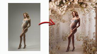 Turn White Background into a FLORAL MASTERPIECE with Digital Compositing ( Photoshop Tutorial )