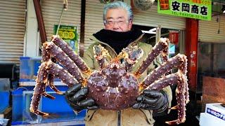 Japanese Street Food - GIANT ALASKAN KING CRAB Sashimi Hakodate Hokkaido Seafood Japan