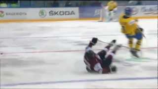 WJC - Tom Nilsson Huge hit on Nikita Jevpalovs. Dec 29th 2012