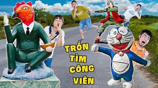 Hà Sam Chơi Trốn tìm Trong Công Viên Với Rất Nhiều Tượng Nhân Vật Doraemon, Naruto, Songoku