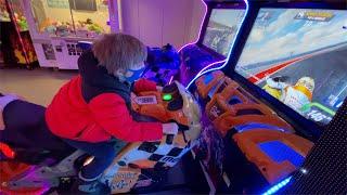 Riding a Motorcycle in the Mall Arcade