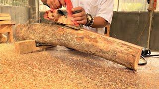 Woodworking Ideas Distinctive And Easily From Dry Tree Stump // Build Sturdy Long Bench From Trunk