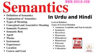 Semantics Explanation In Urdu and Hindi, Types of Meaning In Semantics In Urdu and Hindi, Notes PDF