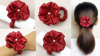 DIY Flower Satin Silk Scrunchies   How to make Scrunchies sewing tutorial. DIY Hair Accessories