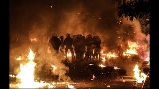 17 November 2016: Riot police caught in an ambush of fire and fireworks (Thessaloniki, Greece)