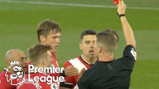 Jannik Vestergaard gets red card for challenge on Jamie Vardy | Premier League | NBC Sports