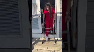 How to go down steps with a transition with a walker #physicaltherapy #seniorcare #seniorcitizen