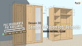 Desain 3D Simple | Lemari Pakaian 3 Pintu Sliding | Jati Belanda #Fariswooden